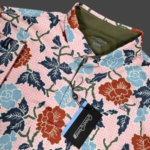 Good Good Golf Shirt Mens XL Pink Canyon Polo Floral Grid Performance GG1180R-XL